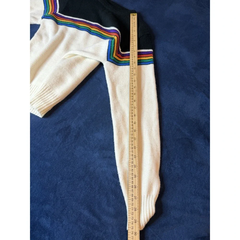 Vtg 70s Fauchon Multicolored Striped Acrylic Knit Sweater Mens Small